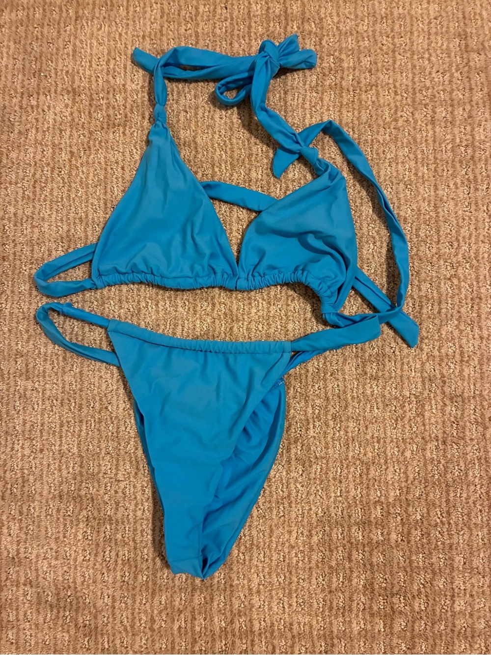 SHEIN Turquoise Triangle Tie Bikini Set
